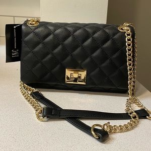 Black quilter leather bag with adjustable straps, brand new with tags